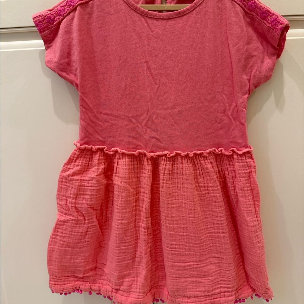 Mini Boden Coral Dress with Embroidered Shoulders